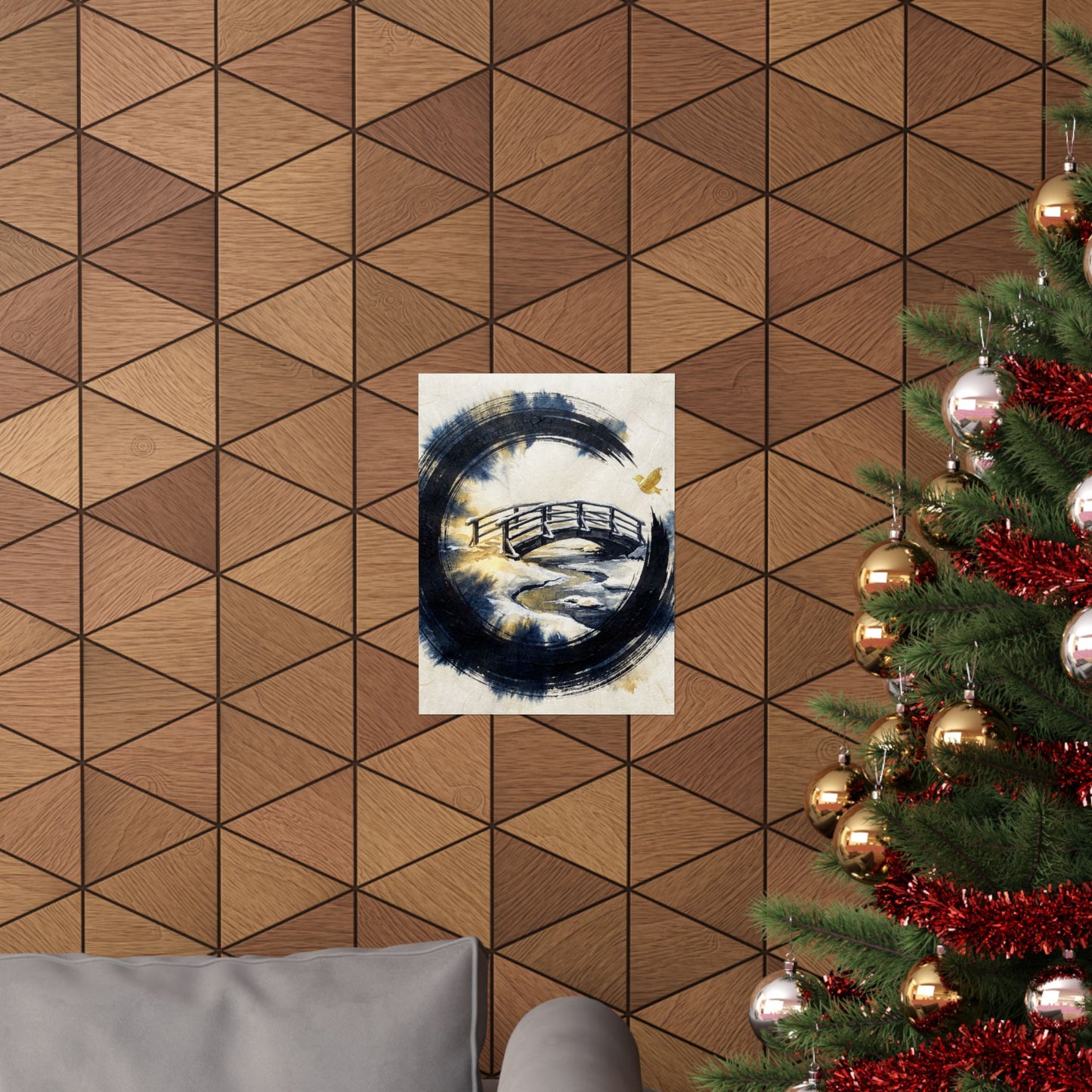 Zen Ink Brushstroke in Golden Hour | Karesansui Wall Art Print