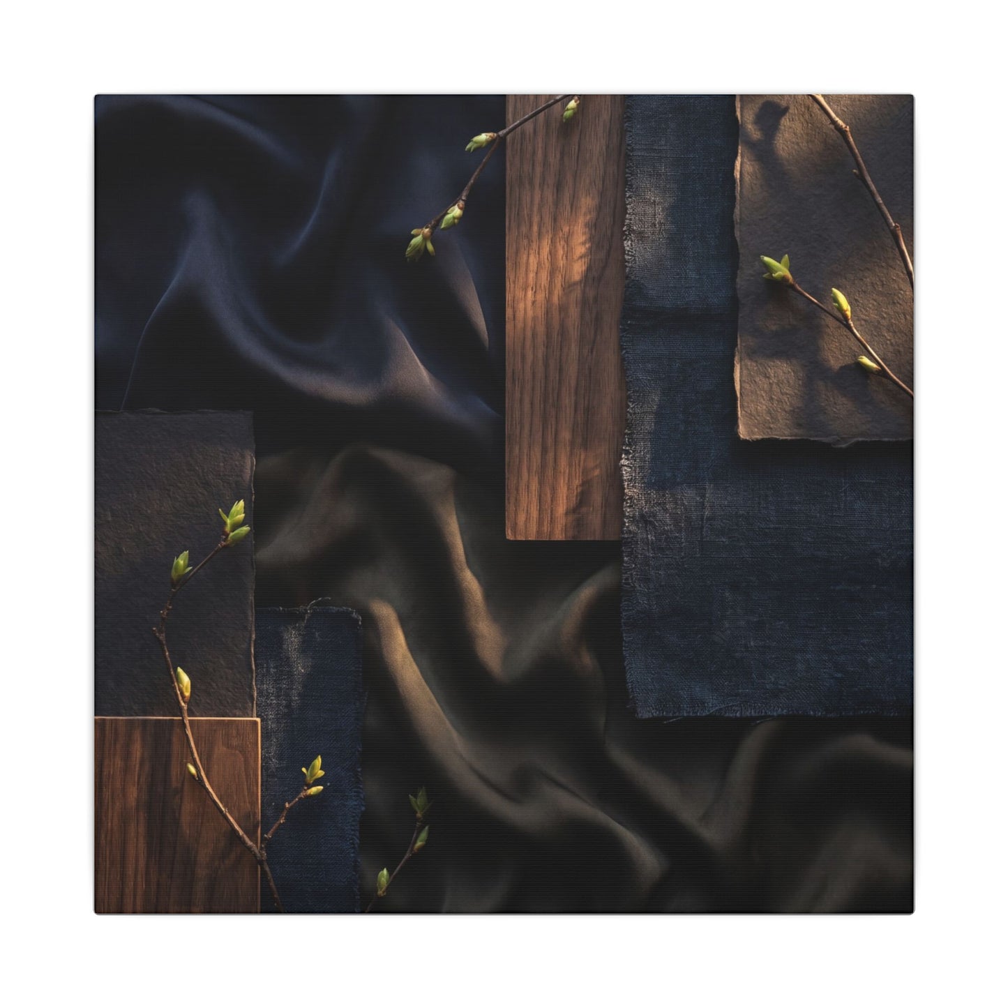 Silk Drape Spring Canvas Art | Dark Japandi Moody Design