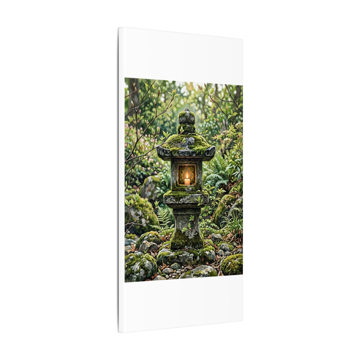 Neutral Stone Lantern Canvas Art - Japanese Pattern Japandi