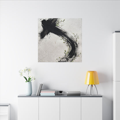 Ink Brushstroke Spring Canvas Art | Dark Japandi Sophisticated Design