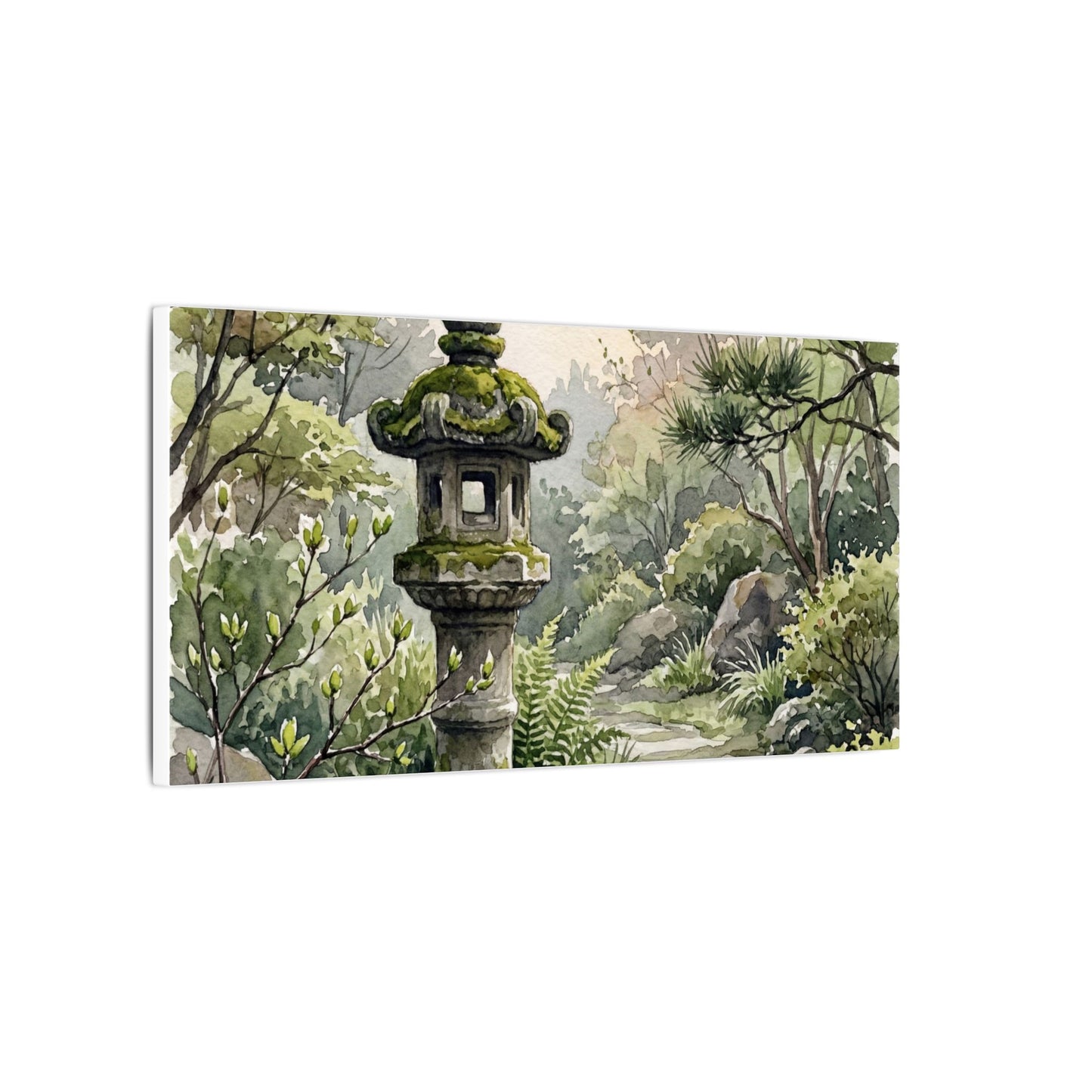 Neutral Stone Lantern Canvas Art - Watercolor Japandi
