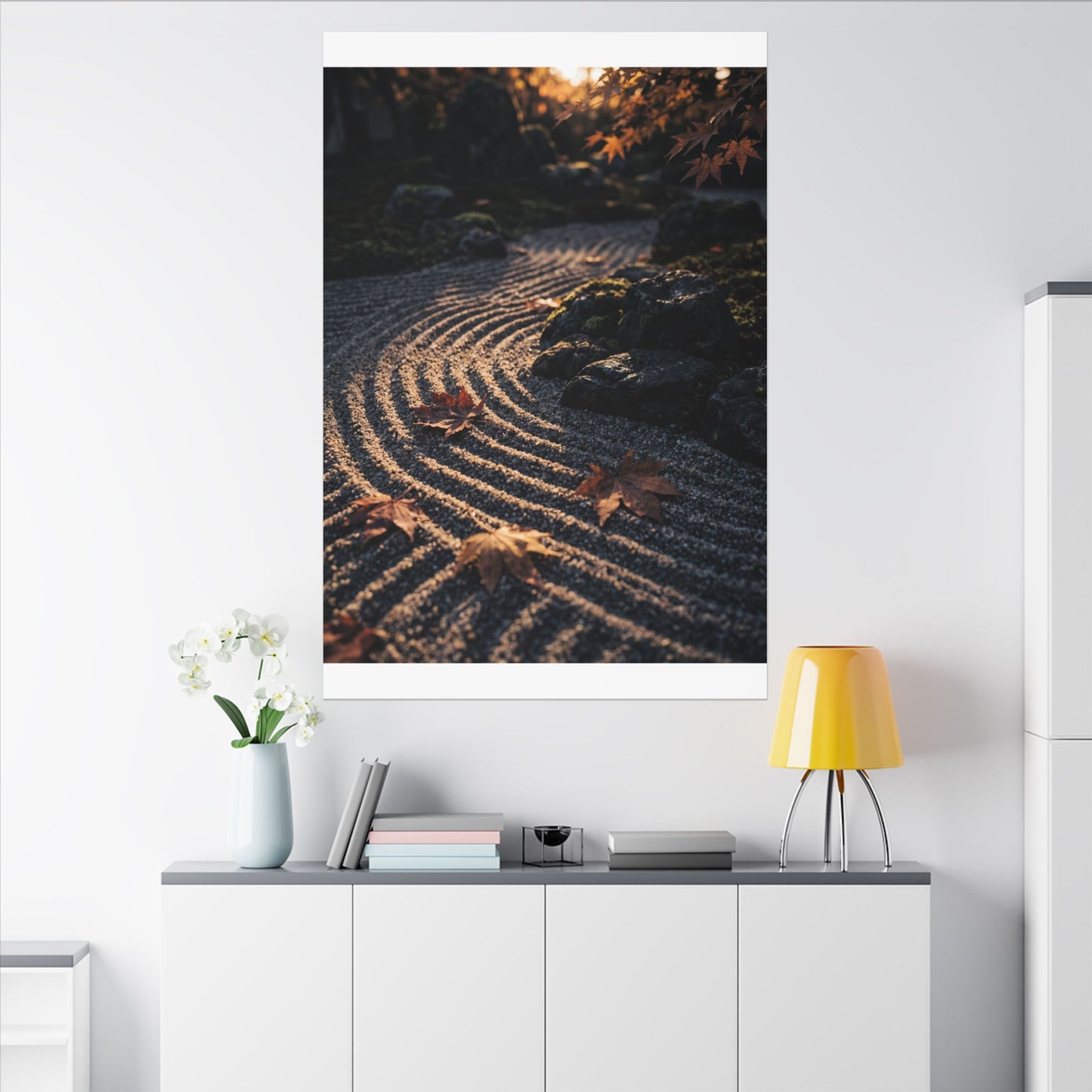 Rock Garden Moody Minimal Canvas Art | Bold Dark Japandi Art