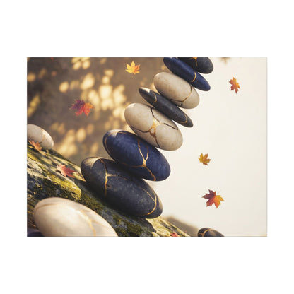 Ma River Stones Canvas Art - Kintsugi Gold Vein Art Print