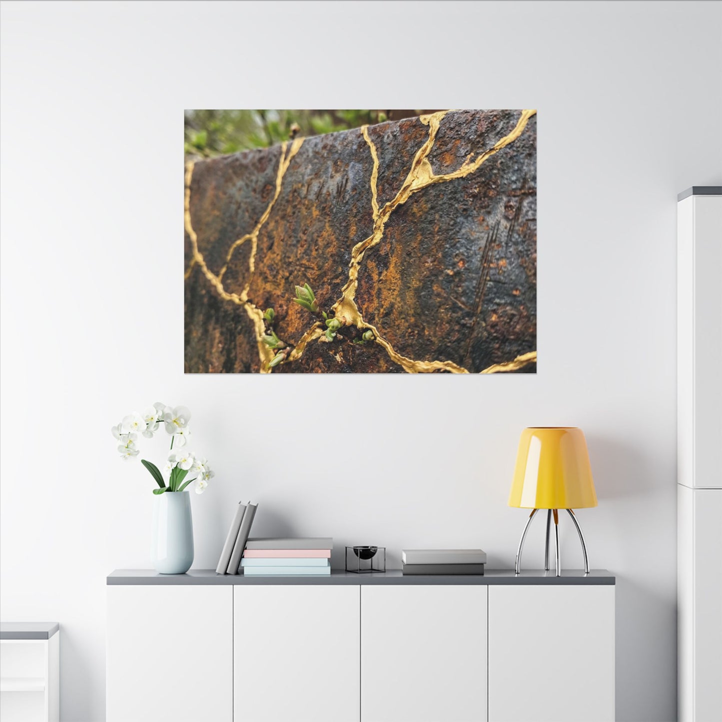 Mono No Aware Rust Patina Canvas Art - Kintsugi Gold Repair
