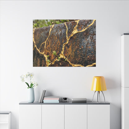 Mono No Aware Rust Patina Canvas Art - Kintsugi Gold Repair