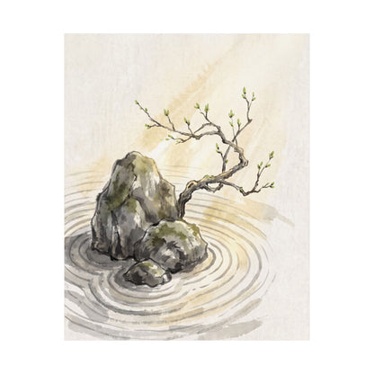 Zen Rock Garden in Golden Hour | Sumi E Wall Art Print