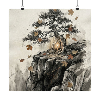 Pine Tree Autumn Wall Art Print | Japandi Elegant Design