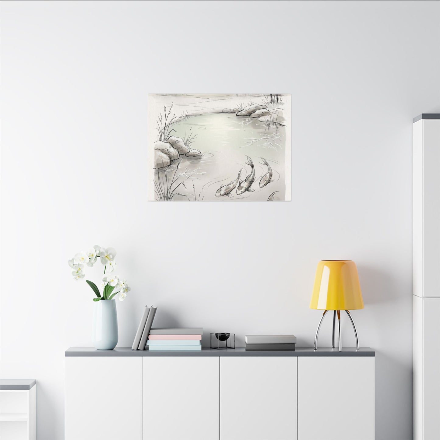 Koi Pond Minimal Line Canvas Art | Cozy Japandi Art