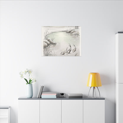 Koi Pond Minimal Line Canvas Art | Cozy Japandi Art