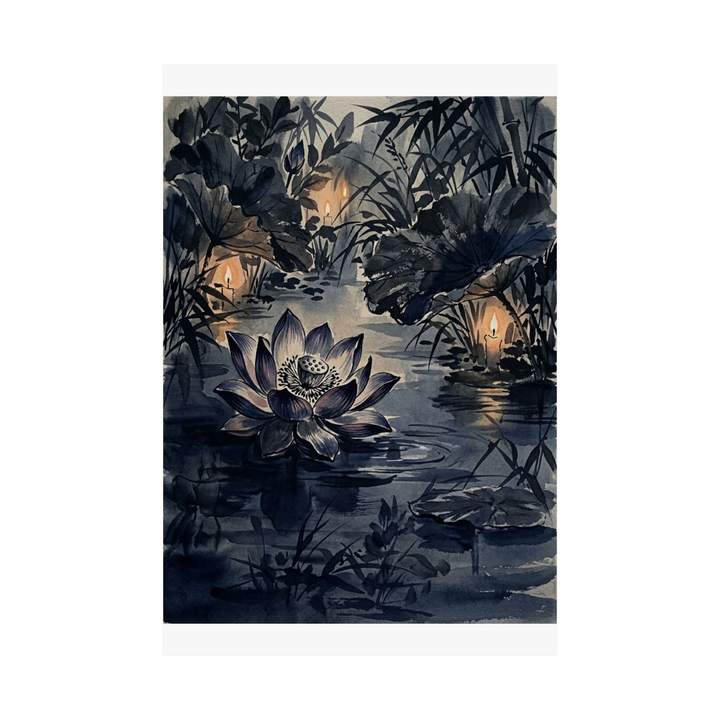 Candlelight Lotus Flower Wall Art Print - Zen Fukinsei