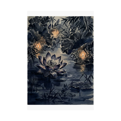 Candlelight Lotus Flower Wall Art Print - Zen Fukinsei