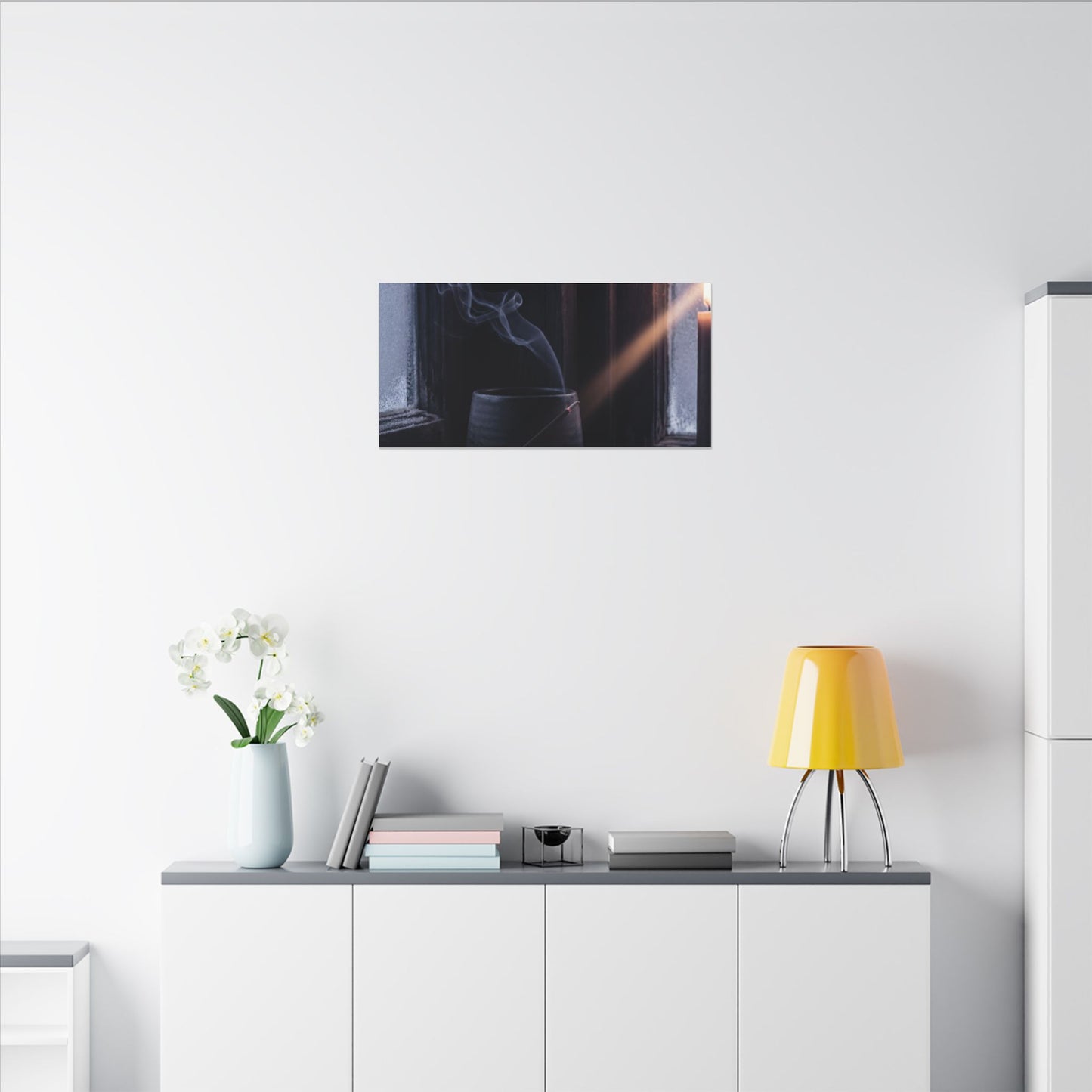 Incense Smoke Winter Canvas Art | Dark Japandi Sophisticated Design