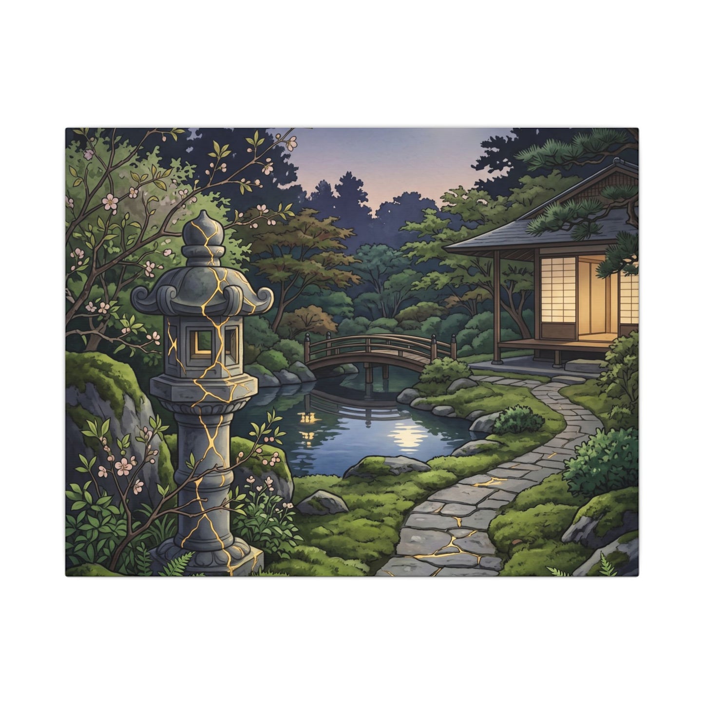 Spring Moonlit Garden Gold Vein Canvas Art | Resilient Decor