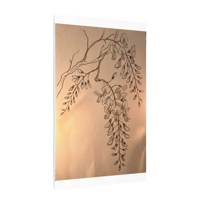 Japandi Wisteria in Candlelight | Minimal Line Canvas Art