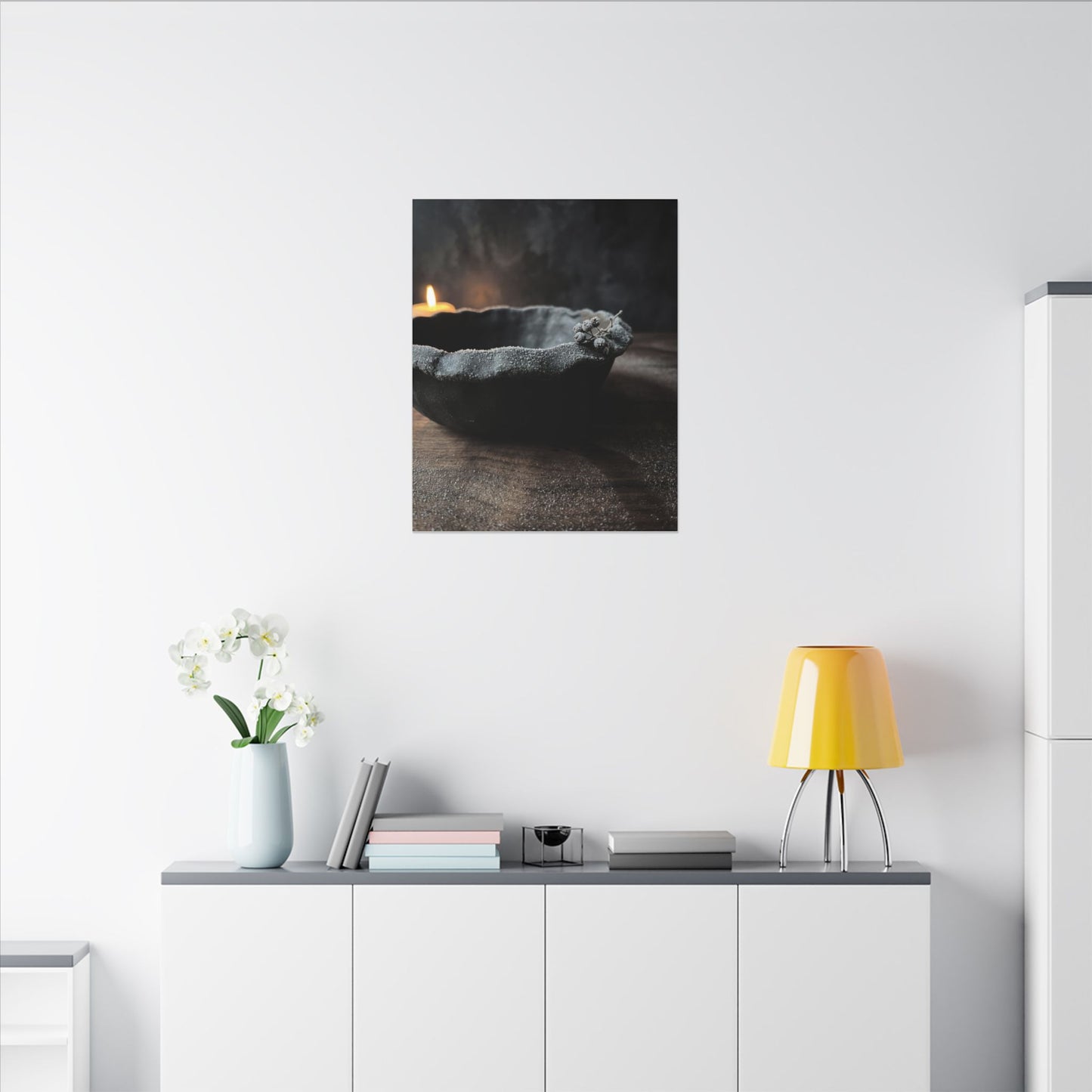 Ceramic Bowl Canvas Art | Winter Dark Japandi Shadow Zen Art