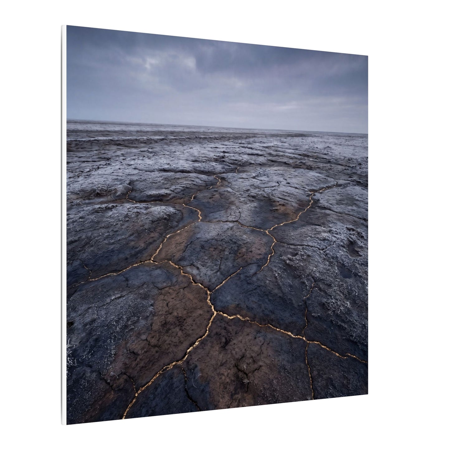 Dark Japandi Cracked Earth in Overcast | Dark Texture Canvas Art