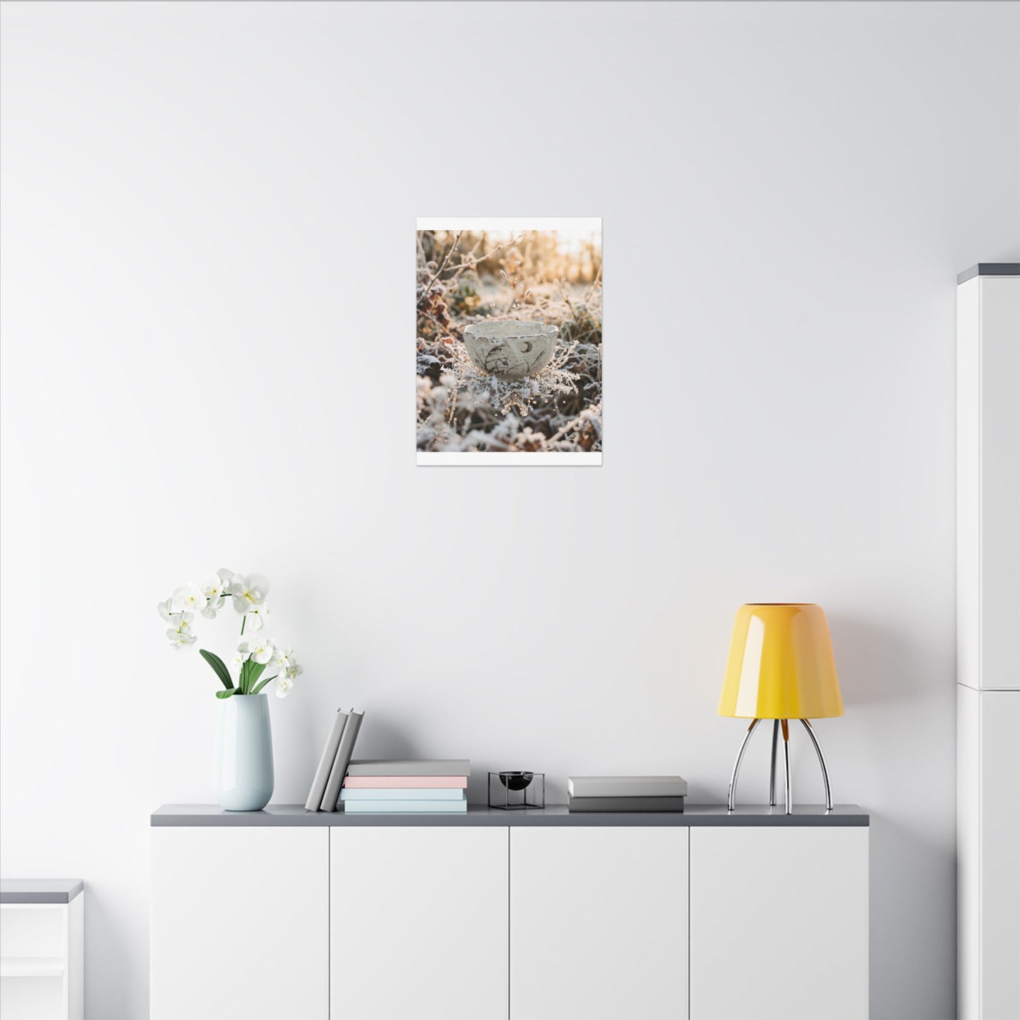 Japandi Ceramic Bowl in Golden Hour | Japanese Pattern Canvas Art
