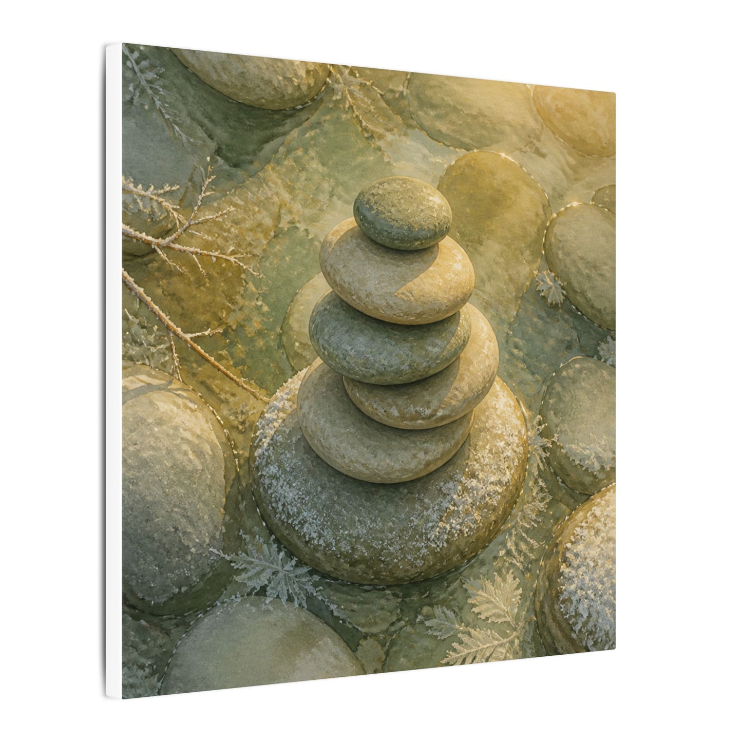River Stones Watercolor Canvas Art | Elegant Japandi Art