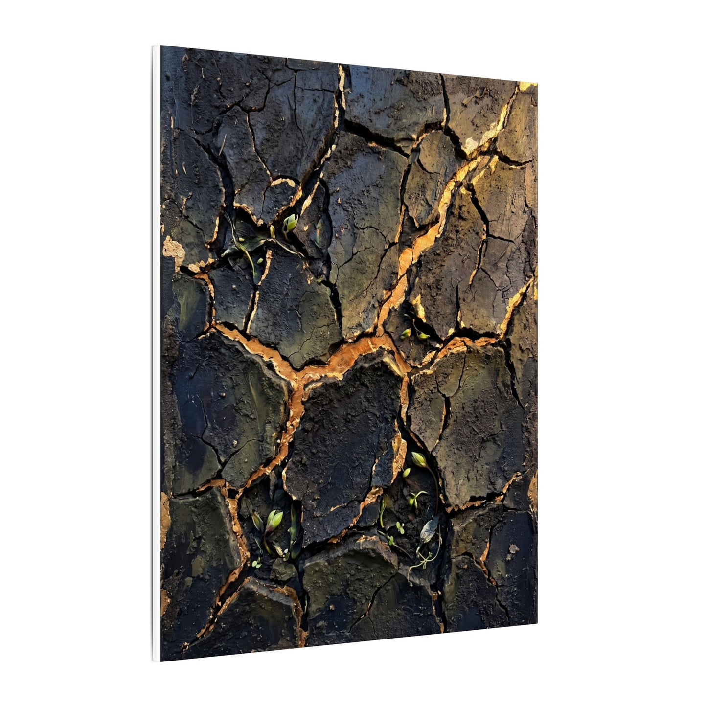Cracked Earth Spring Canvas Art | Dark Japandi Atmospheric Design