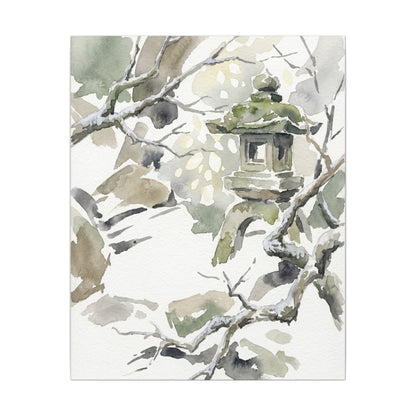 Elegant Stone Lantern Canvas Art - Watercolor Japandi