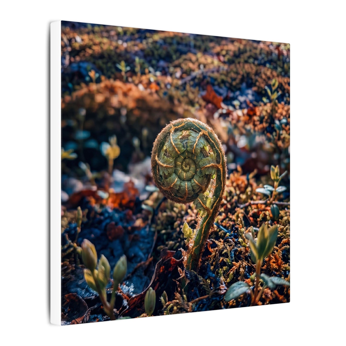 Kintsugi Fern Unfurling in Dappled | Gold Vein Canvas Art