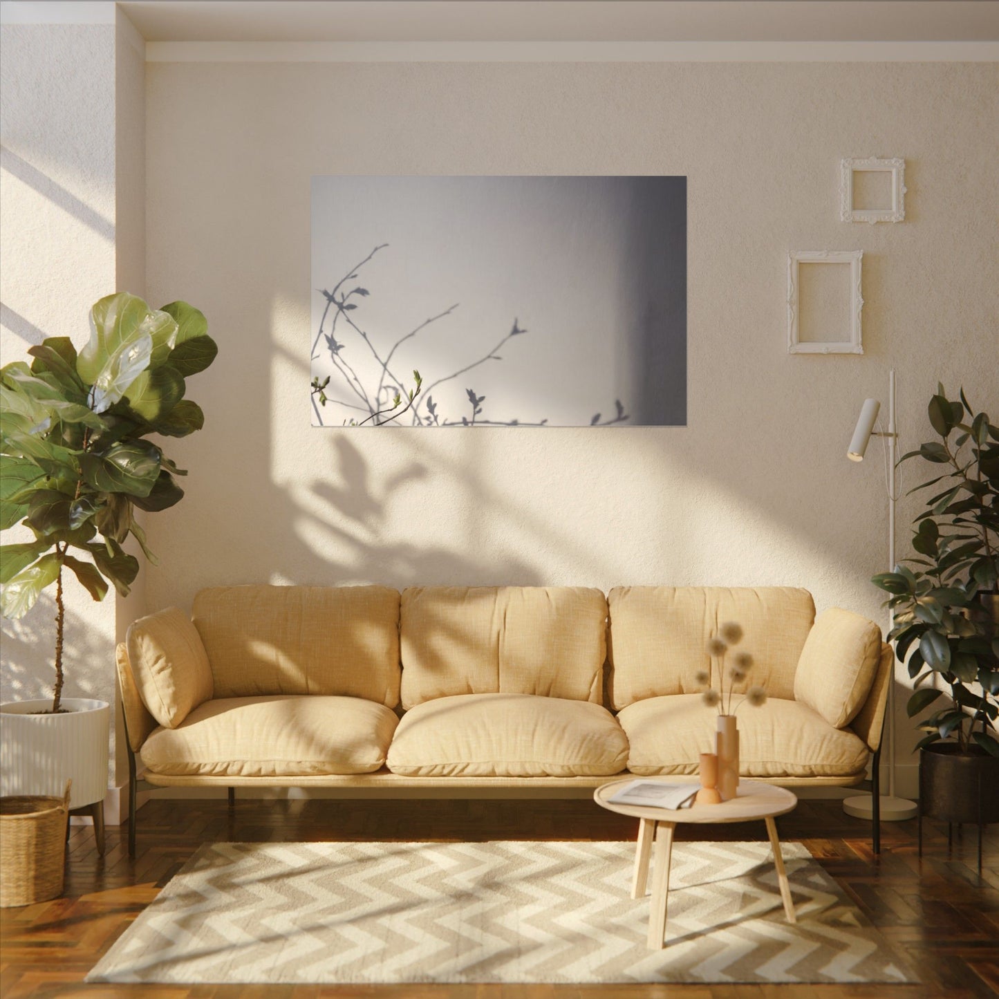 Japandi Shadow Play in Dawn | Japanese Pattern Canvas Art