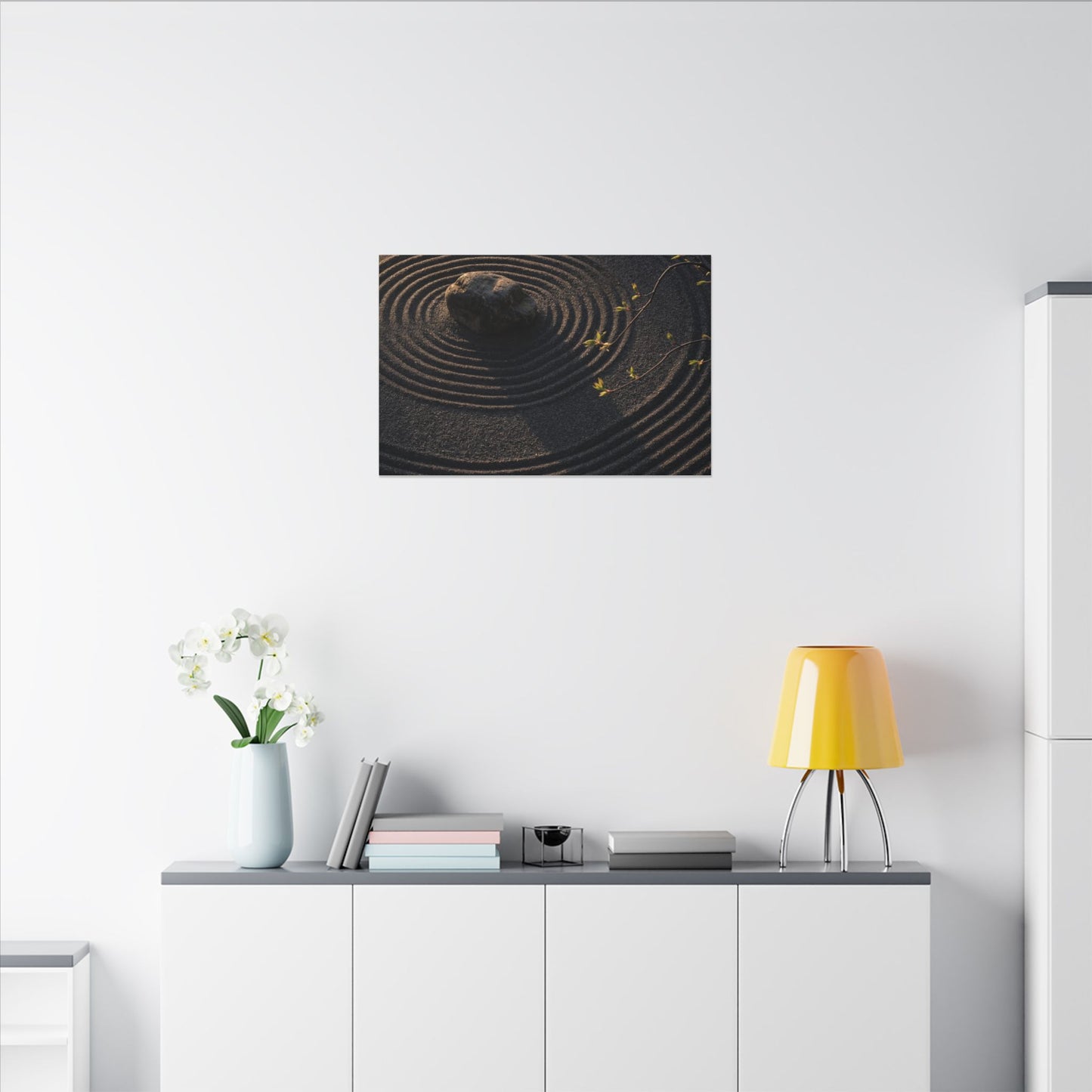 Rock Garden Shadow Zen Canvas Art | Bold Dark Japandi Art
