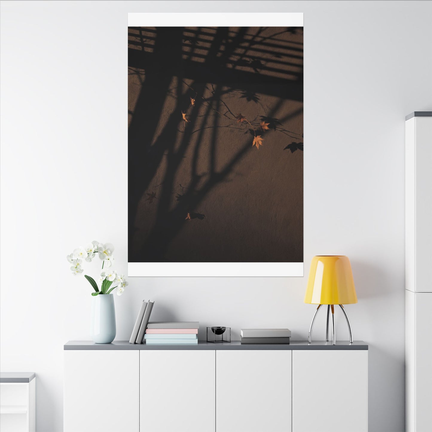Shadow Play Autumn Canvas Art | Dark Japandi Luxurious Design