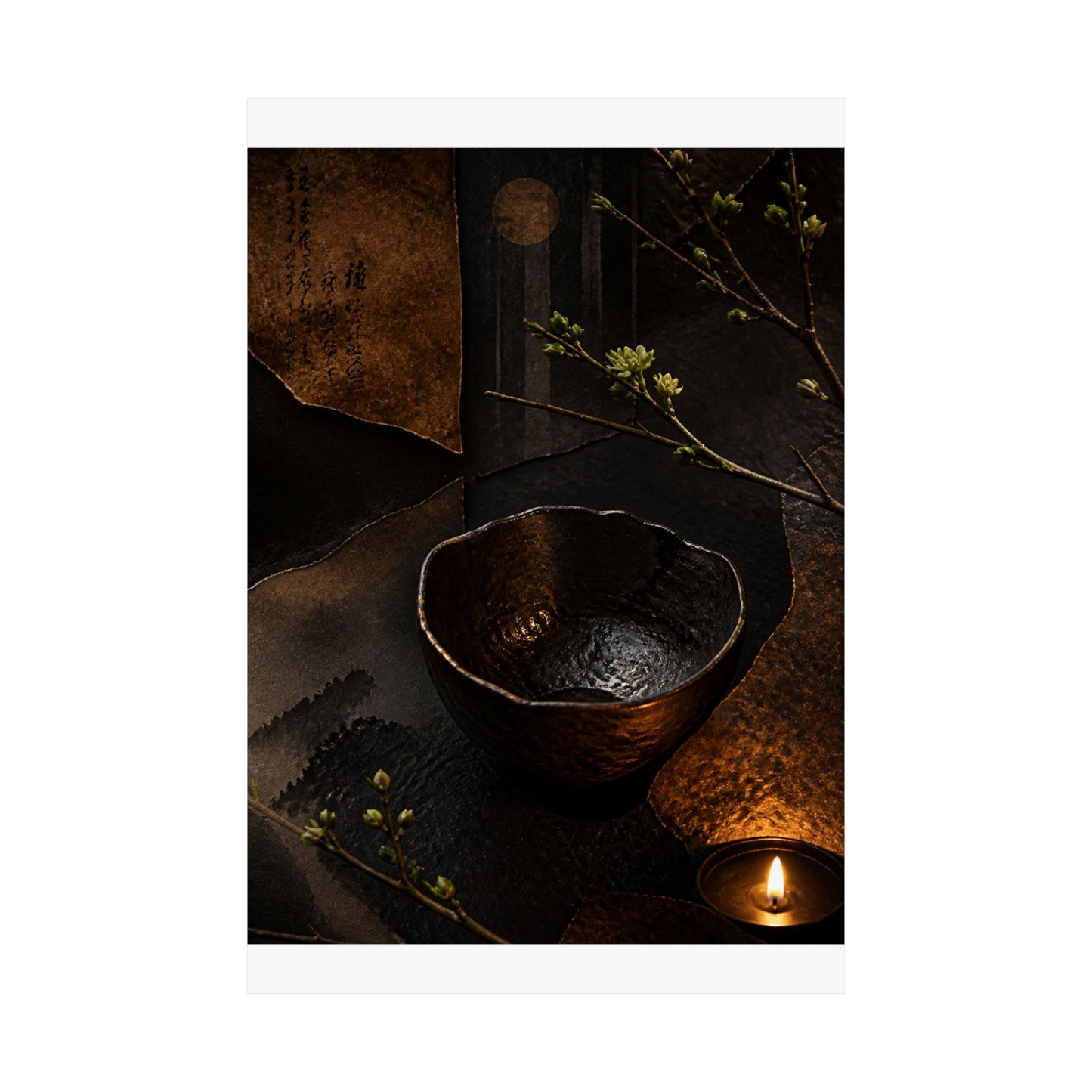 Moody Ceramic Bowl Wall Art Print - Shadow Zen Dark Japandi