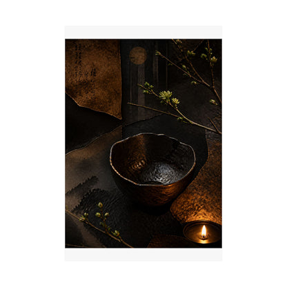 Moody Ceramic Bowl Wall Art Print - Shadow Zen Dark Japandi