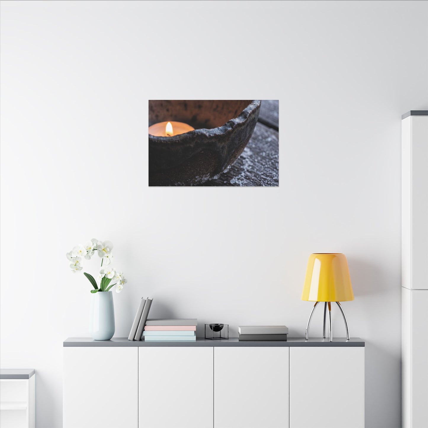 Atmospheric Ceramic Bowl Canvas Art - Moody Minimal Dark Japandi