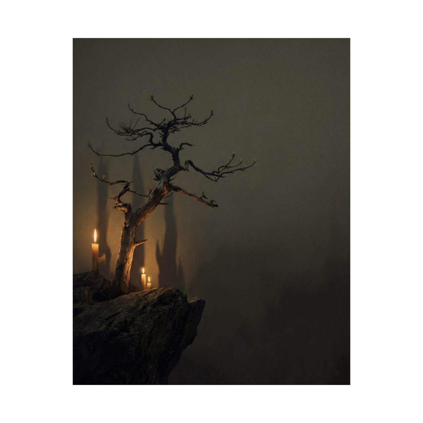 Pine Tree Shadow Zen Wall Art Print | Moody Dark Japandi Art