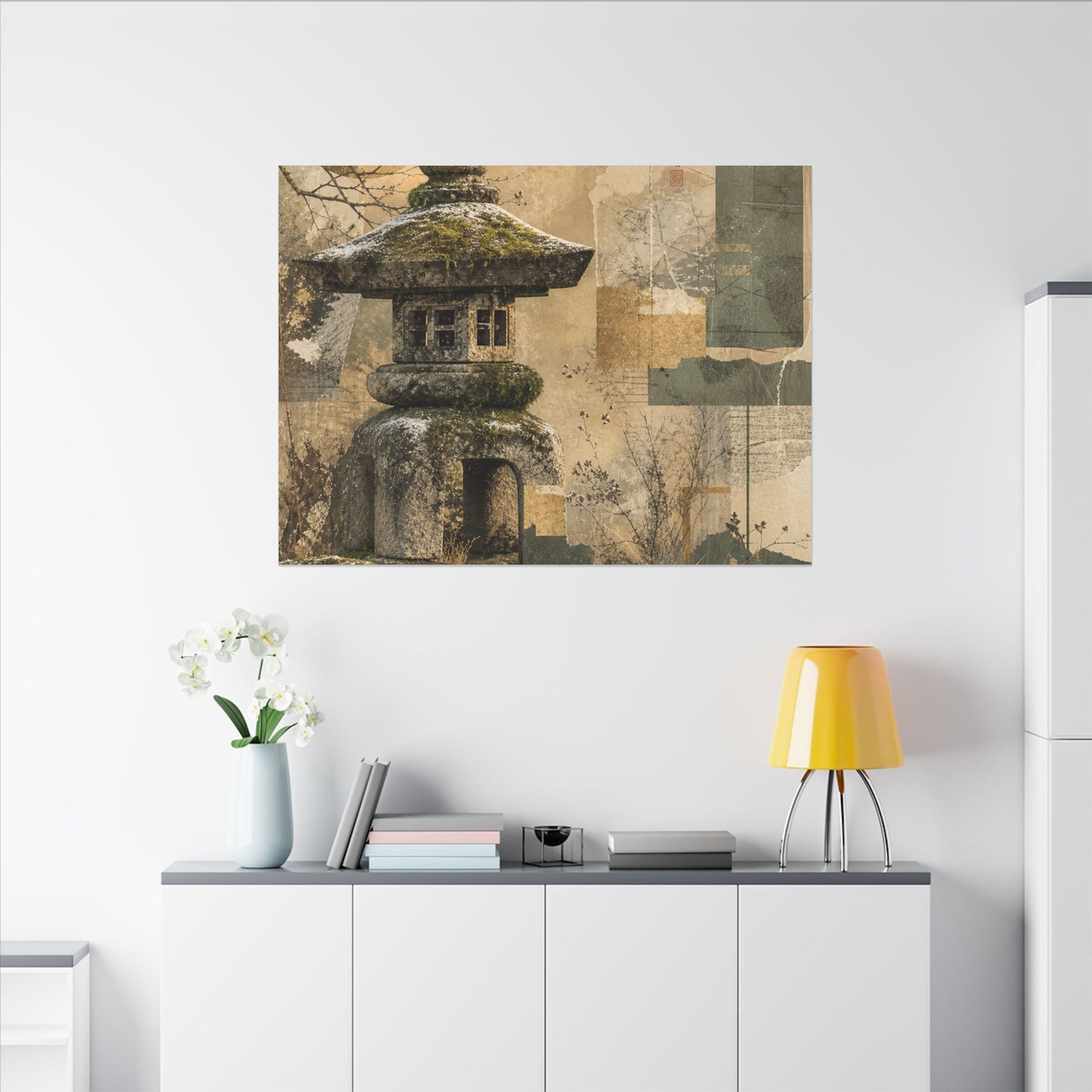 Elegant Stone Lantern Canvas Art - Texture Japandi