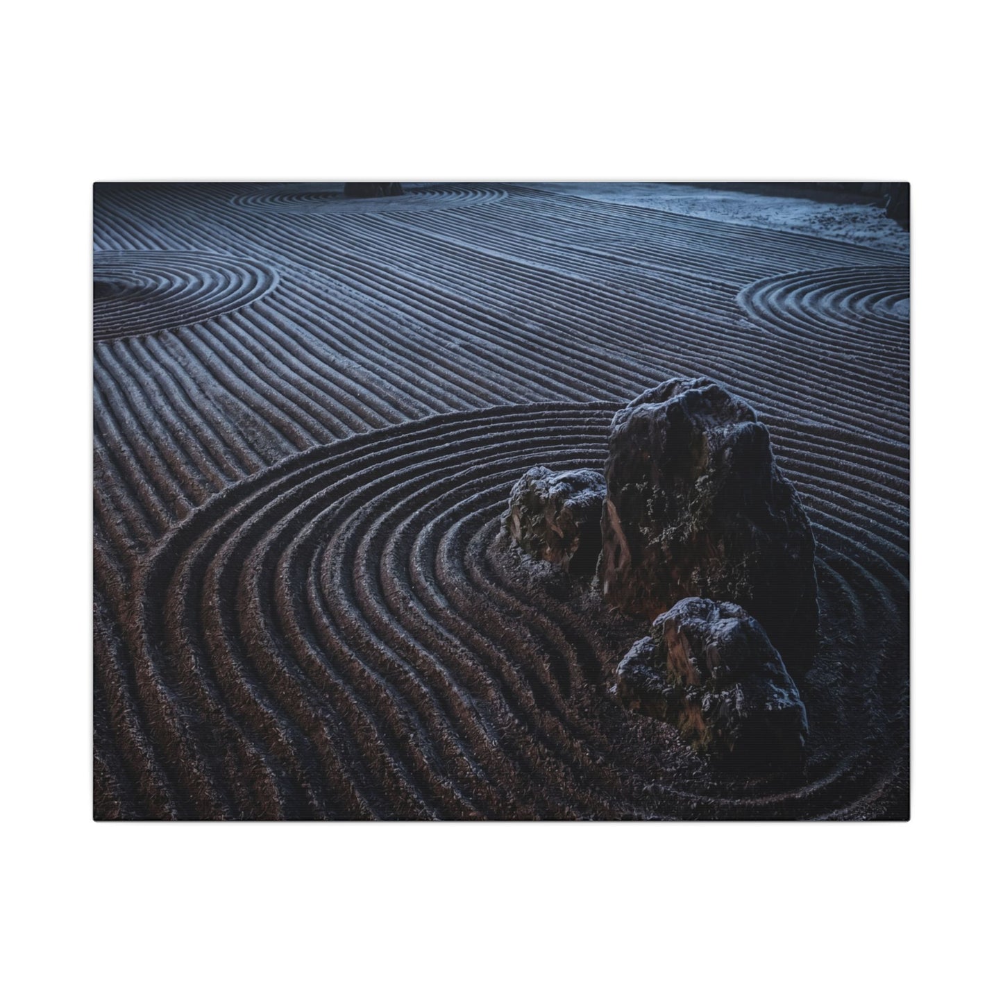 Moonlight Rock Garden Canvas Art - Dark Japandi Seijaku