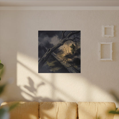 Dark Japandi Moonlit Garden in Golden Hour | Charcoal Ink Canvas Art