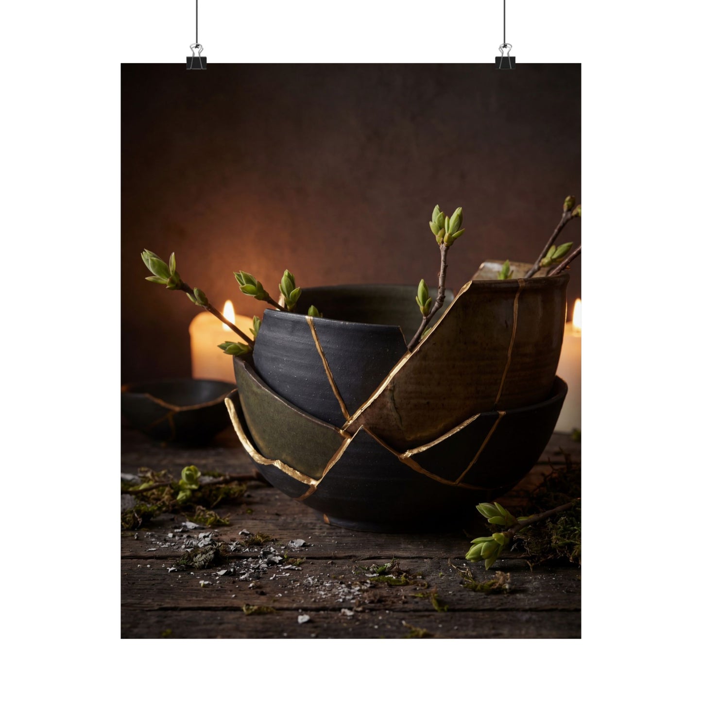 Seijaku Broken Pottery Wall Art Print - Dark Japandi Shadow Zen Art Print