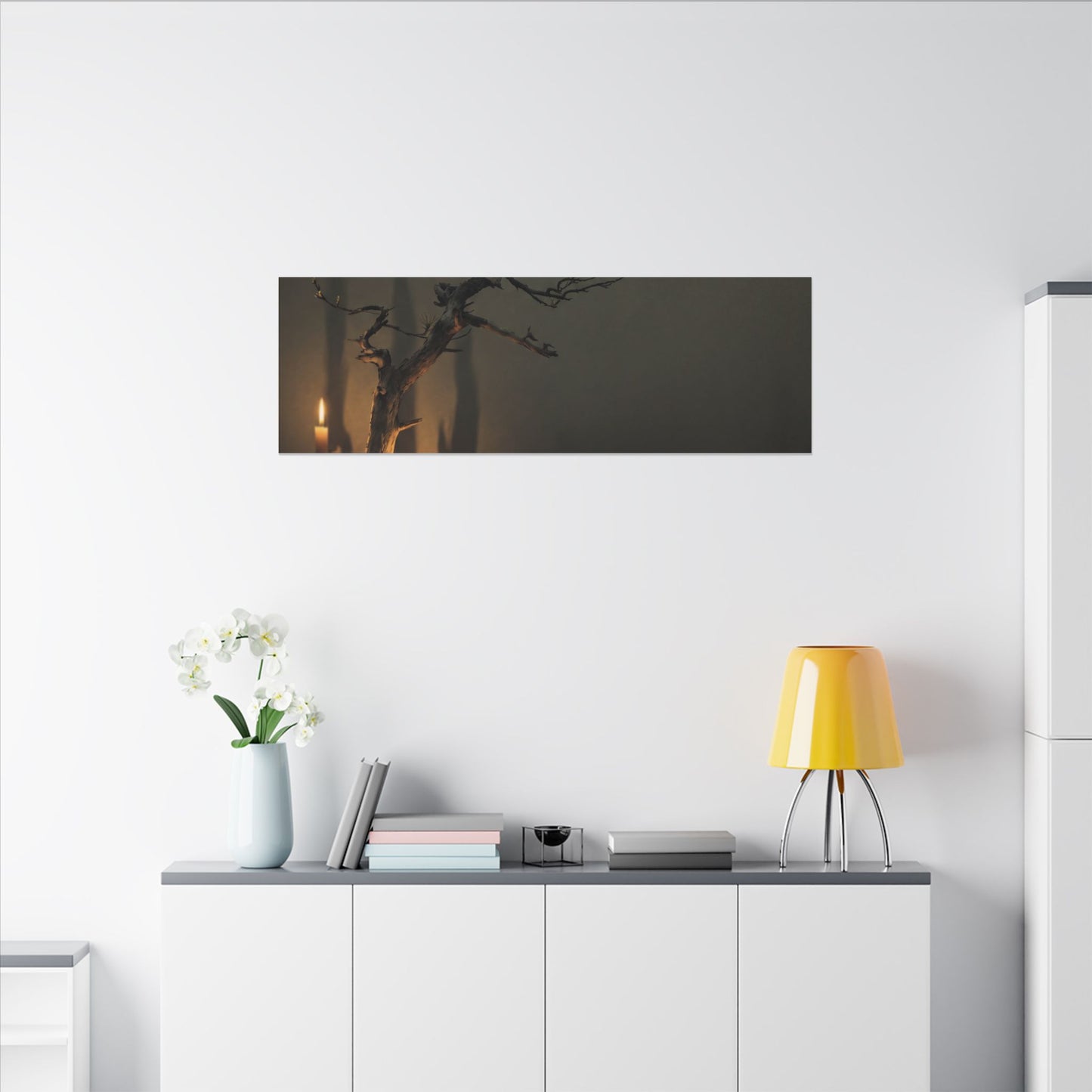Ma Pine Tree Canvas Art - Dark Japandi Shadow Zen