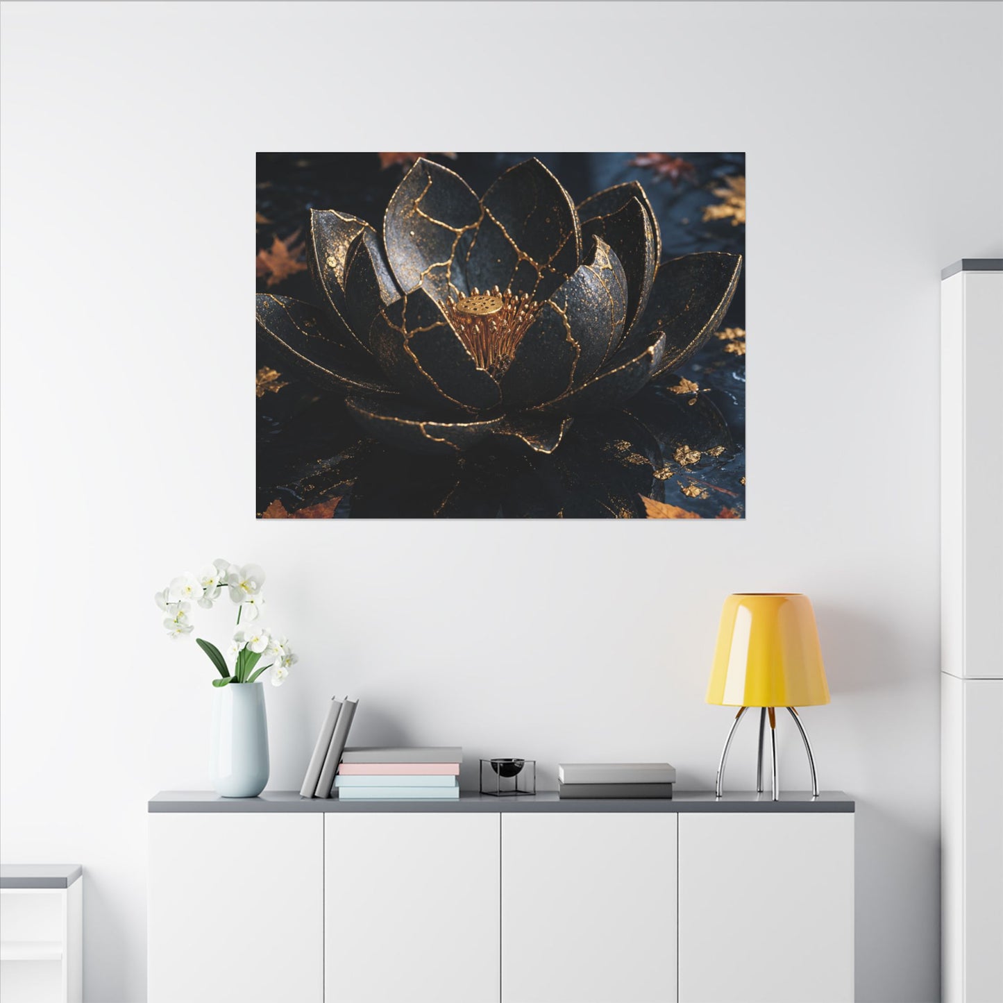 Moonlight Lotus Flower Canvas Art - Kintsugi Fukinsei