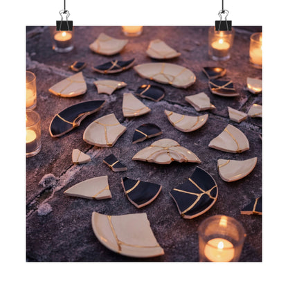 Broken Pottery Winter Wall Art Print | Kintsugi Healing Design Art Print