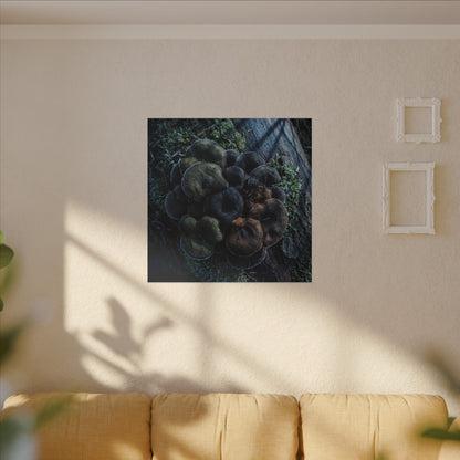 Wild Mushrooms Moody Minimal Canvas Art | Moody Dark Japandi Art
