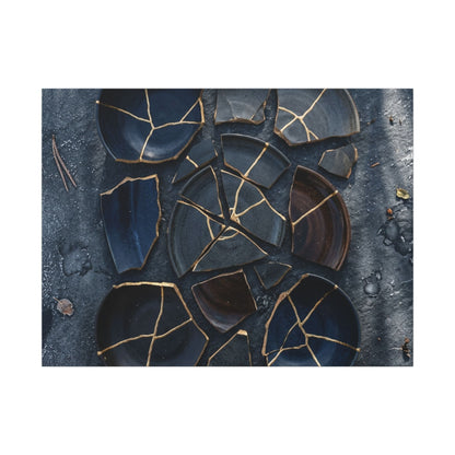 Dark Japandi Broken Pottery in Dappled | Shadow Zen Canvas Art