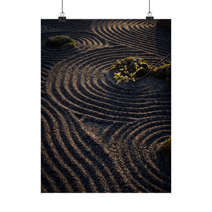 Rock Garden Shadow Zen Wall Art Print | Atmospheric Dark Japandi Art