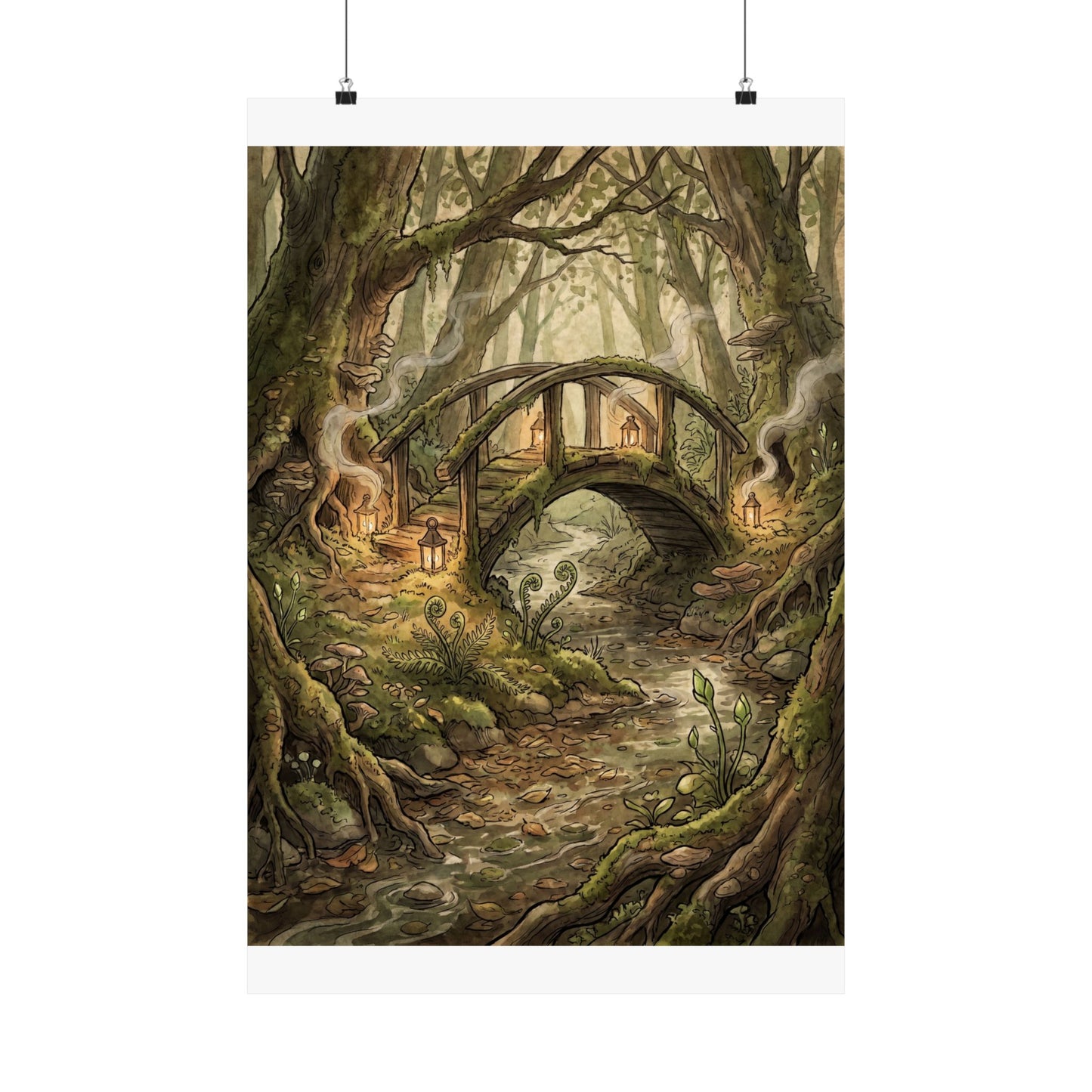 Spring Wooden Bridge Forest Whimsy Wall Art Print | Rustic Decor