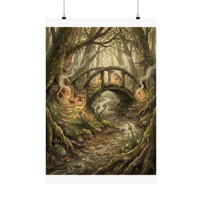 Spring Wooden Bridge Forest Whimsy Wall Art Print | Rustic Decor