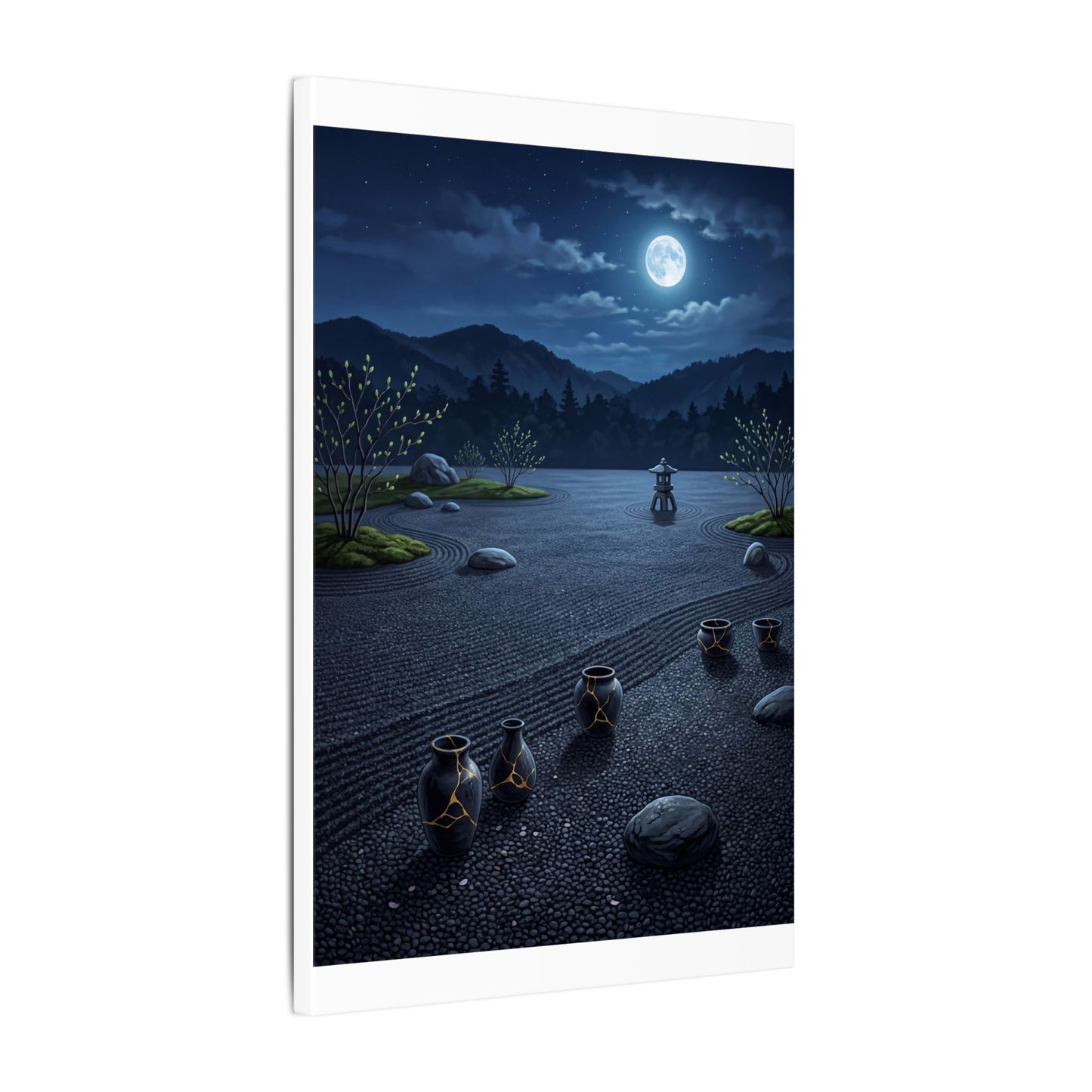 Kintsugi Moonlit Garden in Moonlight | Gold Repair Canvas Art