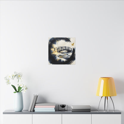 Winter Wooden Bridge Enso Canvas Art | Serene Decor