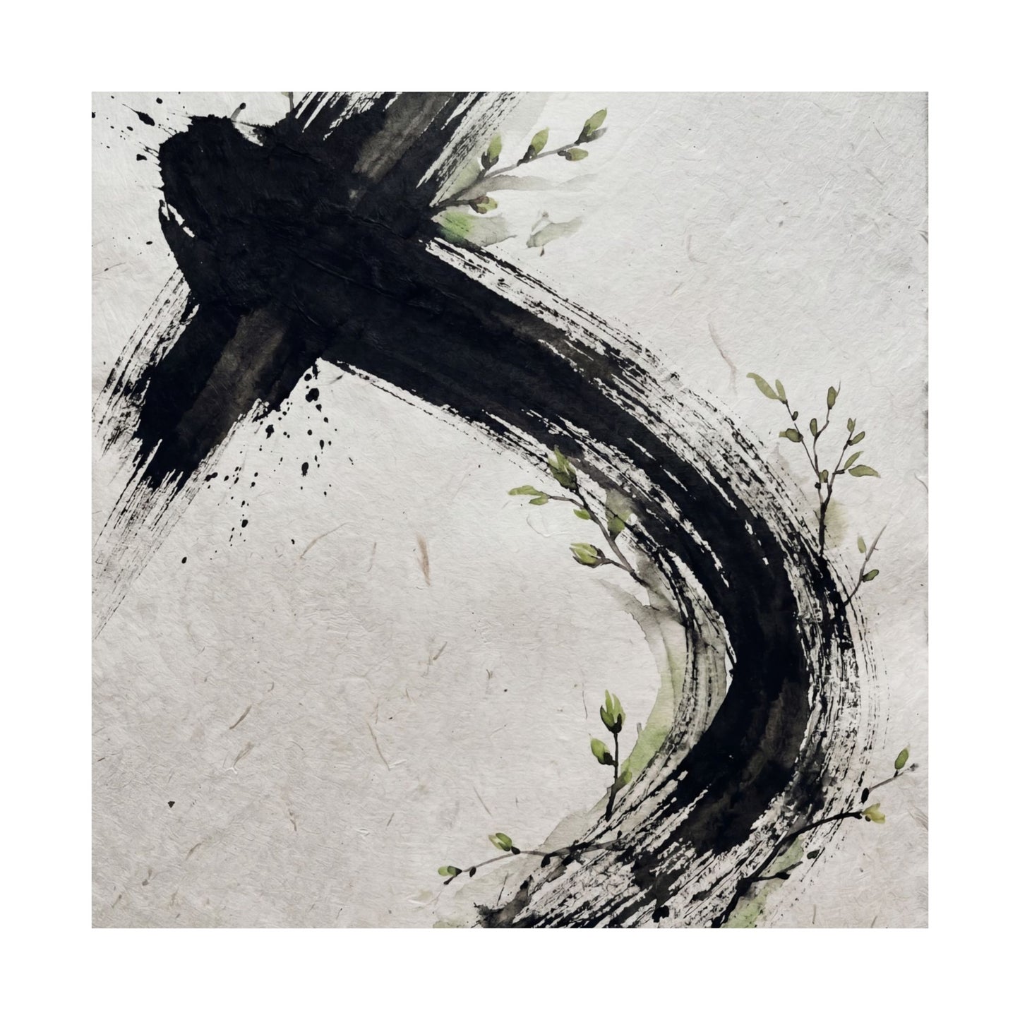 Dark Japandi Ink Brushstroke in Dawn | Moody Minimal Wall Art Print