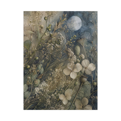 Japandi Dried Flowers in Moonlight | Watercolor Canvas Art