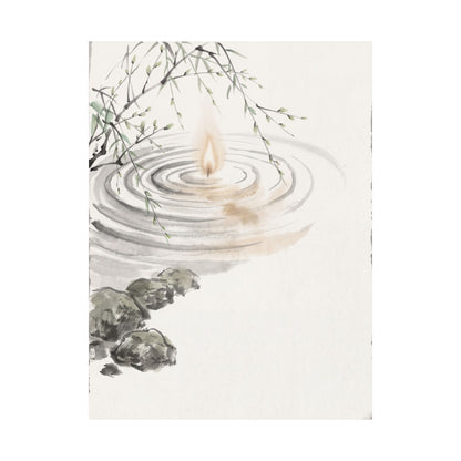 Zen Water Ripple in Candlelight | Sumi E Wall Art Print