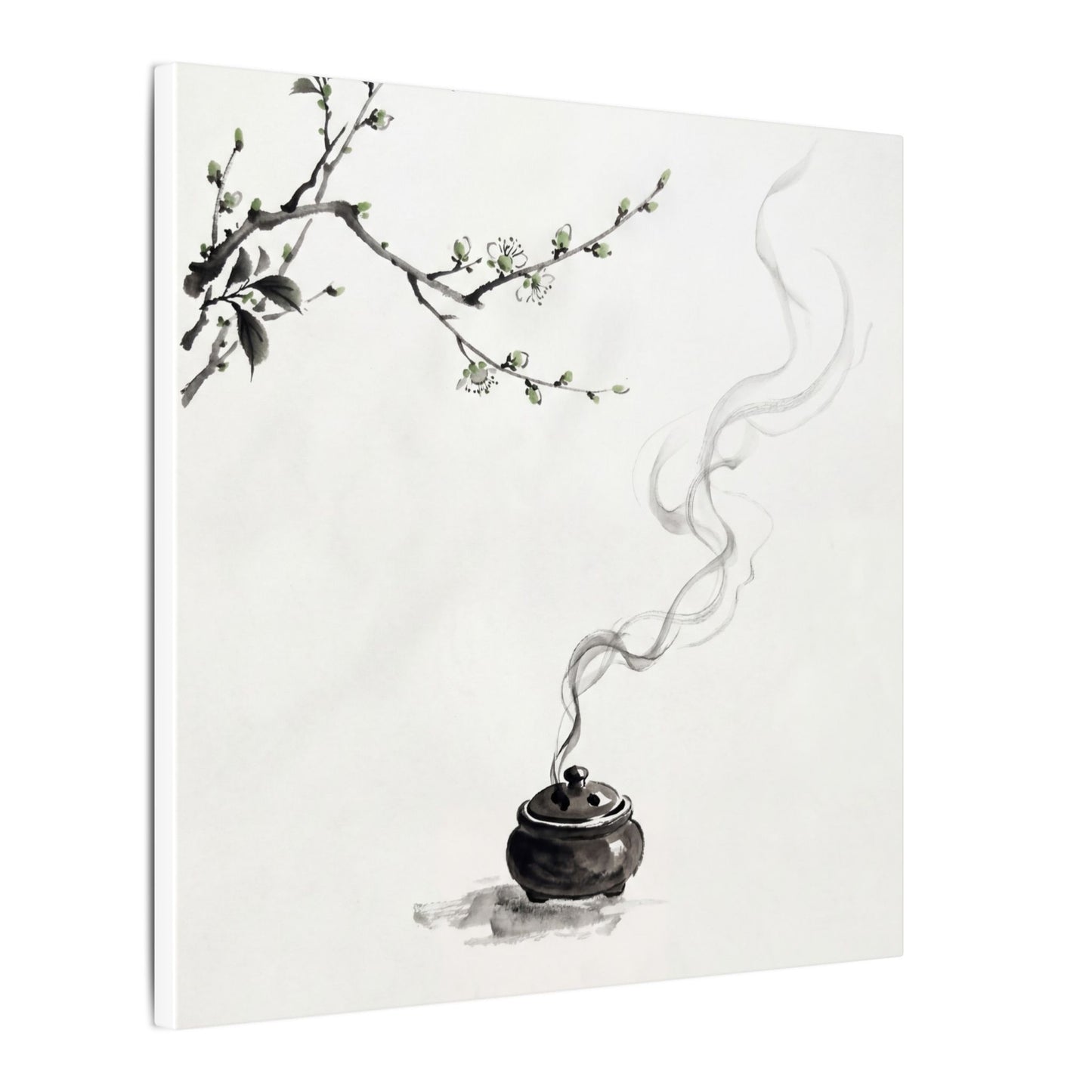 Calm Incense Smoke Canvas Art - Sumi E Zen